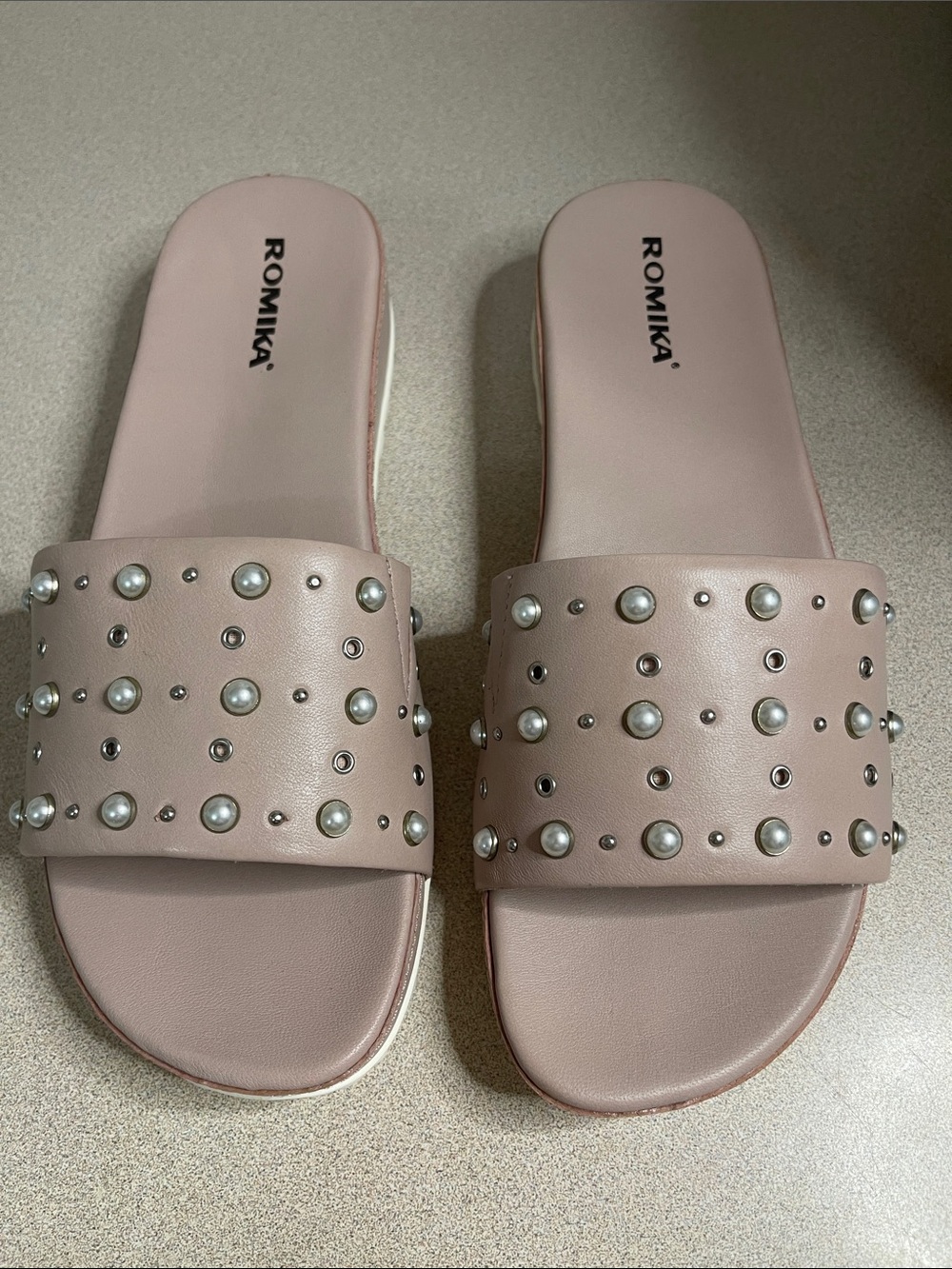 Romika Florenz 07 Rose Pink Pearl Stud Slide Sandals Size 39 (US 8-8.5)